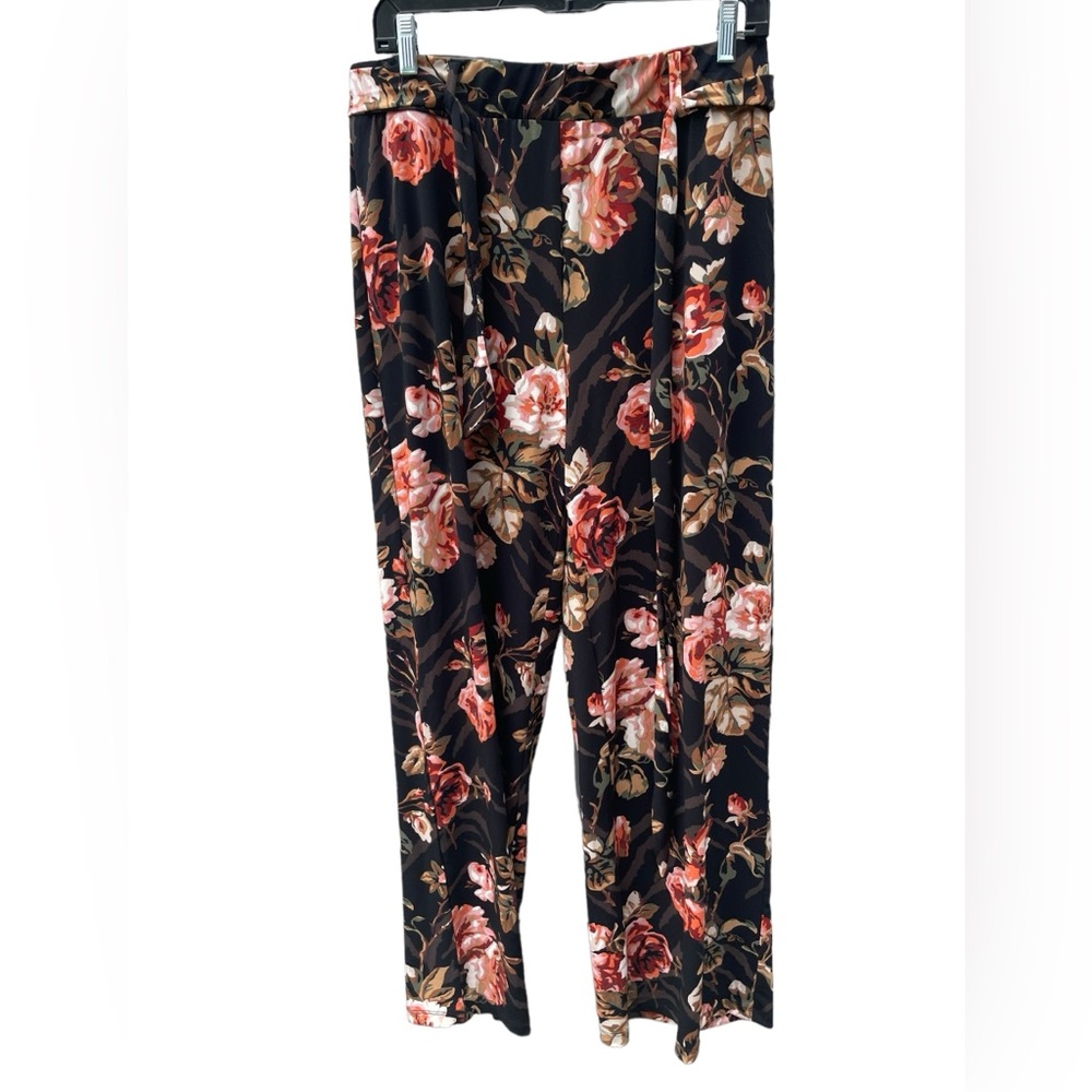 Premise Black peach Floral print Elastic Waist with matching‎ belt